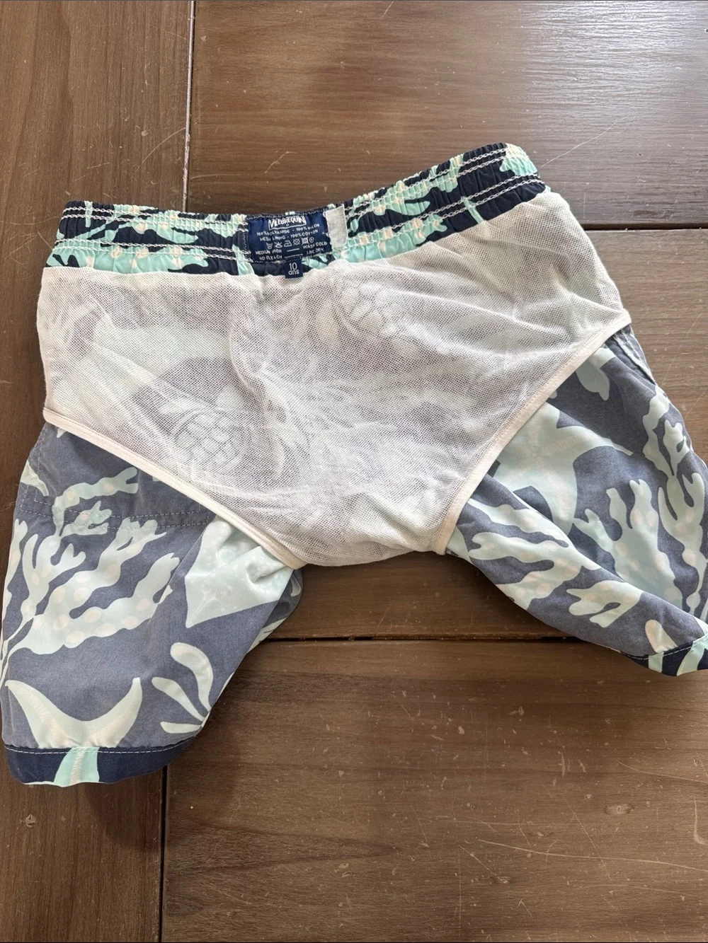 Vilebrequin Navy Swim Trunks with Light Aqua Sea Life Print